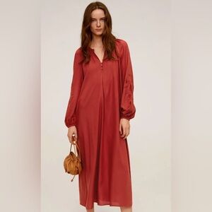 NWOT‎ MNG Rust Orange Embroidered Sleeve A-Line Maxi Dress